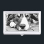 BORDER COLLIE BUSINESS CARD HOLDER<br><div class="desc">A black and white watercolor of a beautiful border collie.</div>