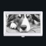 BORDER COLLIE BUSINESS CARD HOLDER<br><div class="desc">A black and white watercolor of a beautiful border collie.</div>