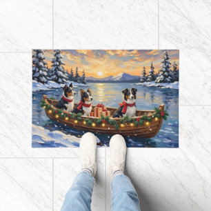 Border Collie Christmas Boat Holiday Doormat