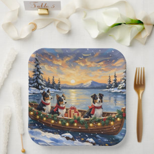 Border Collie Christmas Boat Holiday Paper Plate