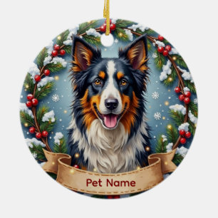 Border Collie Christmas Ceramic Ornament