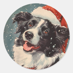 Border Collie Christmas Classic Round Sticker