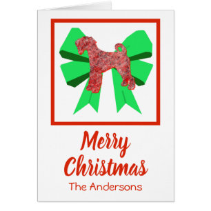 Border Collie Christmas Dog & Green Bow Card