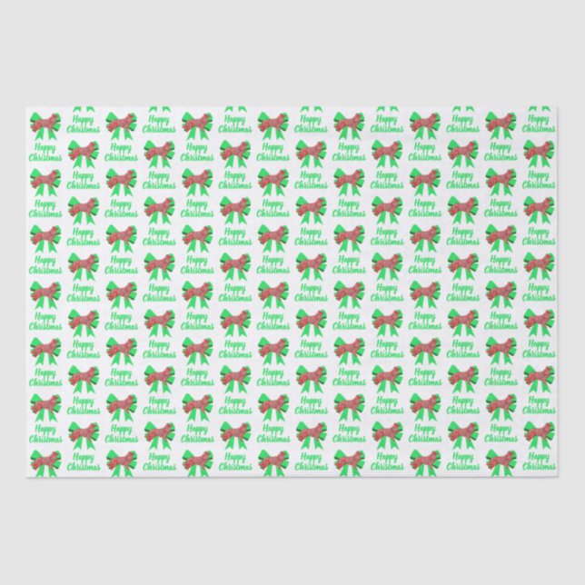Border Collie Christmas Dog & Green Bow White Tissue Paper (Front)
