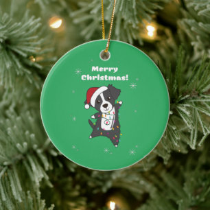 Border Collie Christmas Dog Winter Animals Dogs Ce Ceramic Ornament