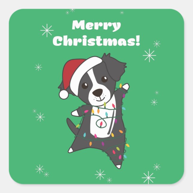 Border Collie Christmas Dog Winter Animals Dogs Sq Square Sticker (Front)