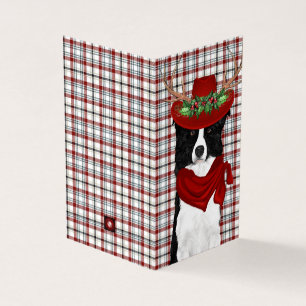 Border Collie Christmas Dog with Western Plaid