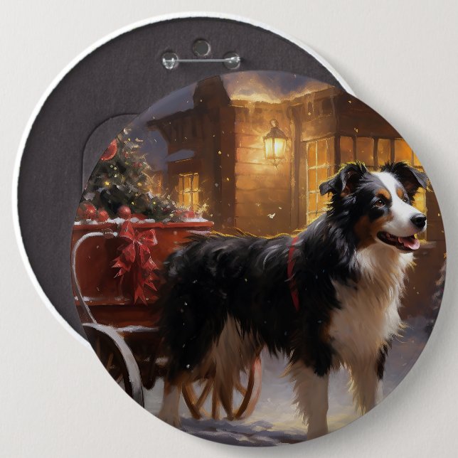 Border Collie Christmas Festive Season 6 Inch Round Button (Front & Back)