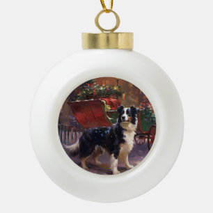Border Collie Christmas Festive Season  Ceramic Ball Christmas Ornament