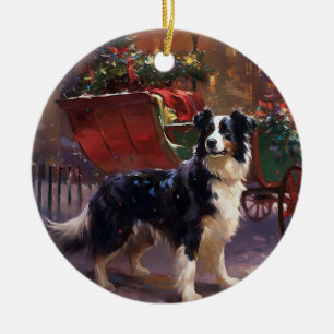 Border Collie Christmas Festive Season  Ceramic Ornament