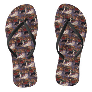 Border Collie Christmas Festive Season  Flip Flops