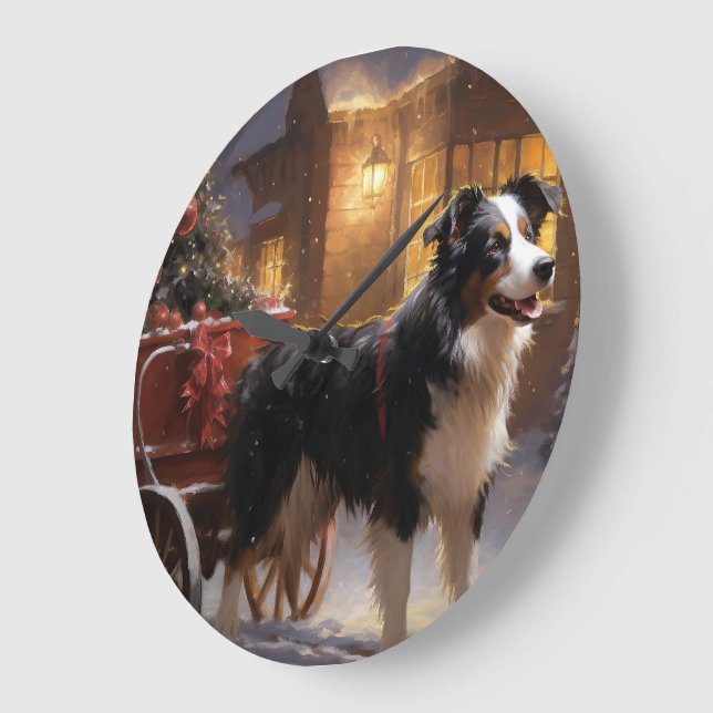 Border Collie Christmas Festive Season Large Clock (Angle)