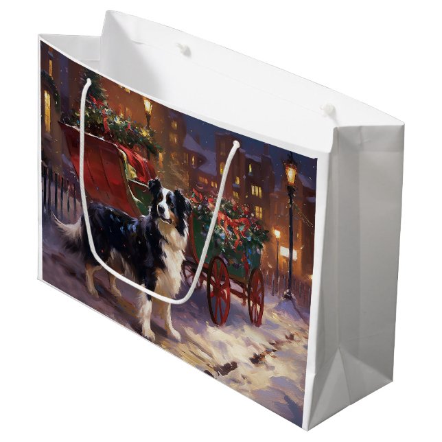 Border Collie Christmas Festive Season  Large Gift Bag (Front Angled)