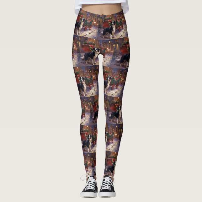 Border Collie Christmas Festive Season  Leggings (Front)