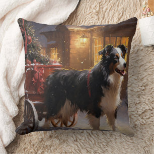 Border Collie Christmas Festive Season Throw Pillow