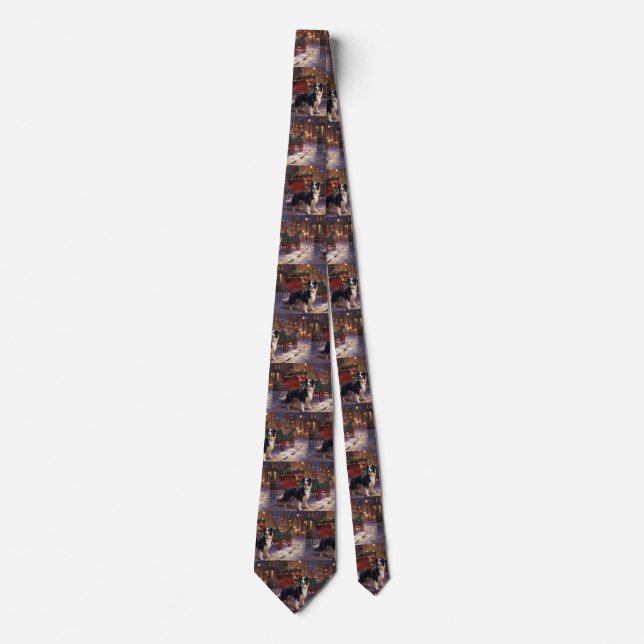 Border Collie Christmas Festive Season  Tie (Front)