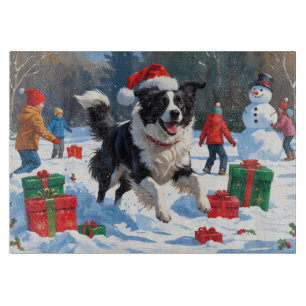 Border Collie Christmas Festive Snow Scene Cutting Board