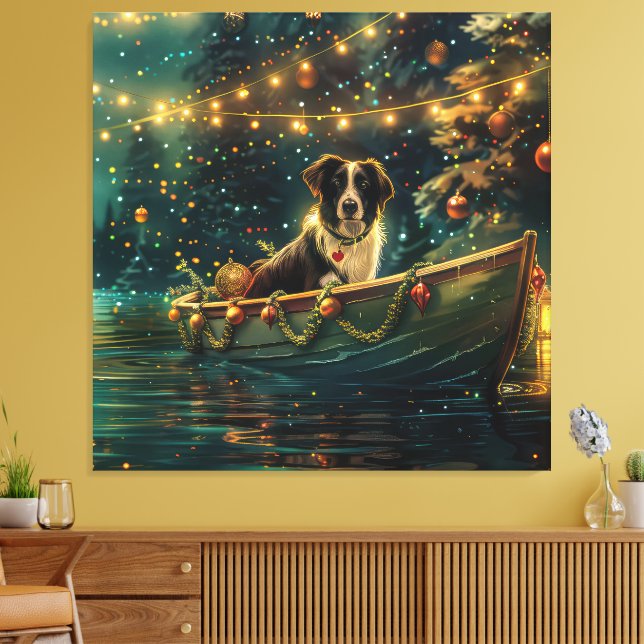 Border Collie Christmas Festive Voyage Canvas Print (Insitu(LivingRoom))