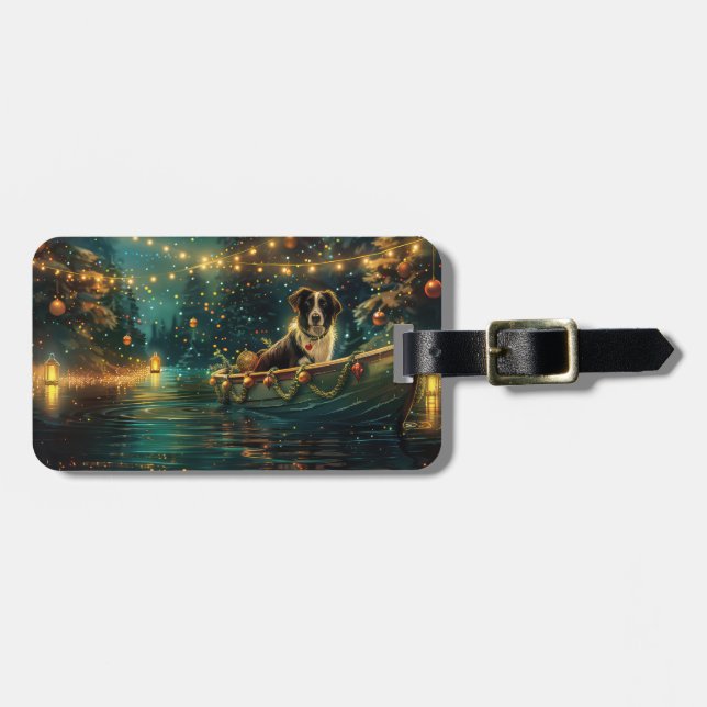 Border Collie Christmas Festive Voyage Luggage Tag (Front Horizontal)