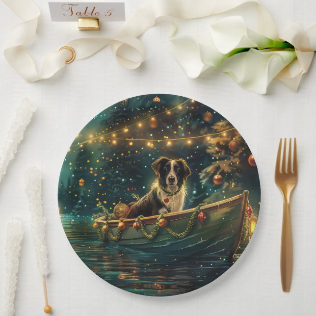 Border Collie Christmas Festive Voyage Paper Plate (Wedding)