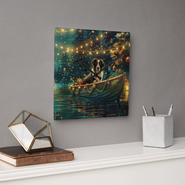 Border Collie Christmas Festive Voyage Square Wall Clock (Office)