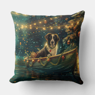 Border Collie Christmas Festive Voyage Throw Pillow