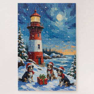 Border Collie Christmas Lighthouse Holiday Jigsaw Puzzle