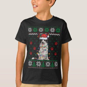 Border Collie Christmas Lights Santa Reindeer Ugly T-Shirt