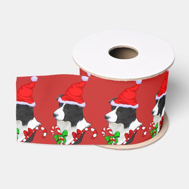 Border Collie Christmas Merry Grosgrain Ribbon (Spool)
