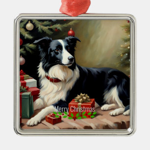 Border Collie Christmas Metal Ornament