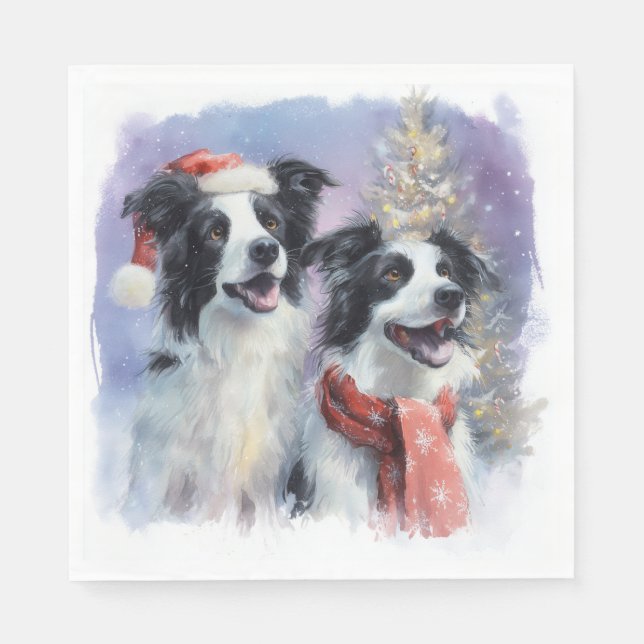 Border Collie Christmas Paper Napkin (Front)