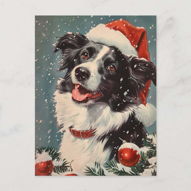 Border Collie Christmas Postcard (Front)