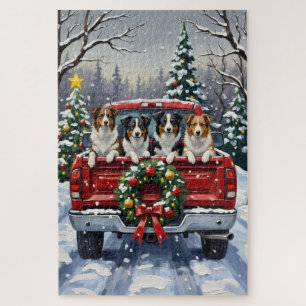 Border Collie Christmas Red Truck Holiday Jigsaw Puzzle