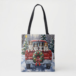 Border Collie Christmas Red Truck Holiday Tote Bag
