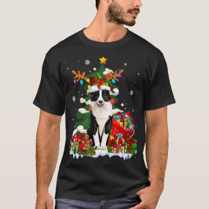 Border Collie Christmas Reindeer Santa Light Dog P T-Shirt