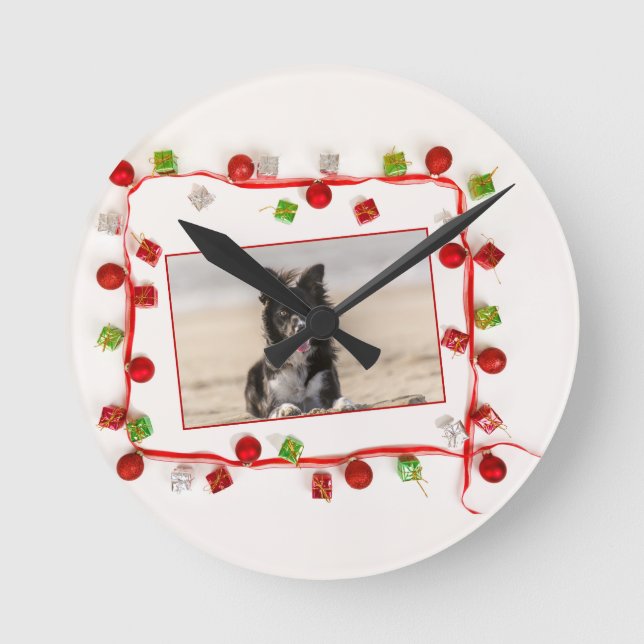 Border Collie Christmas Round Clock (Front)