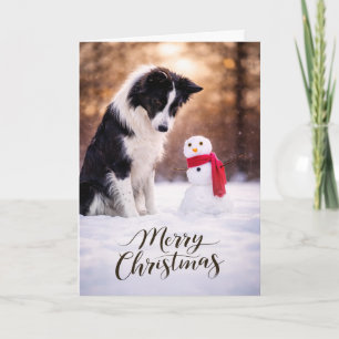 Border Collie Christmas Snowman Card