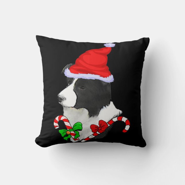 Border Collie Christmas Throw Pillow (Front)