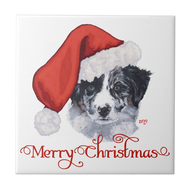 Border Collie Christmas Tile (Front)