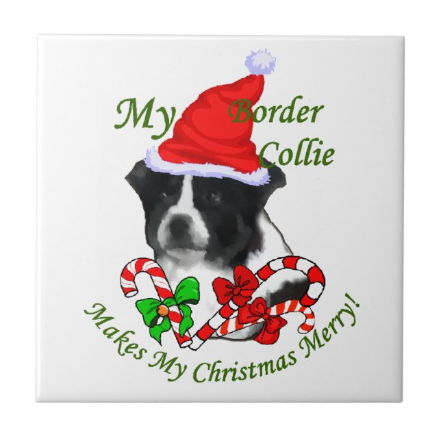 Border Collie Christmas Tile (Front)