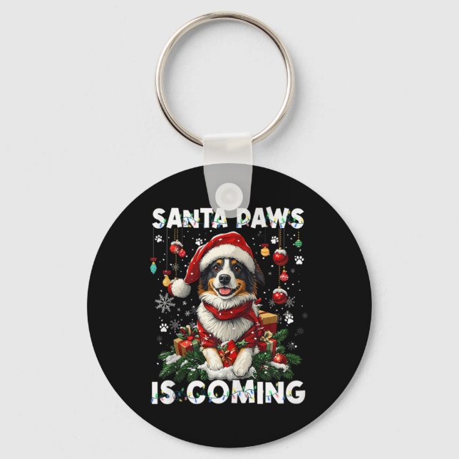 Border Collie Christmas Tree Decorations Dog Lover Keychain (Front)
