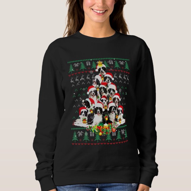 Border Collie Christmas Tree Ugly Sweater Dog Pupp (Front)