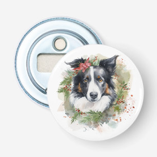 Border Collie Christmas Wreath Festive Pup  Bottle Opener