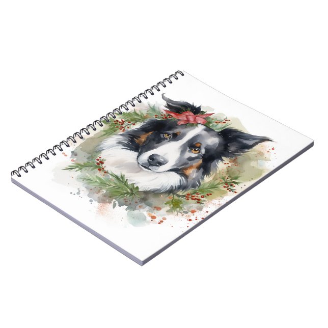 Border Collie Christmas Wreath Festive Pup  Notebook (Left Side)