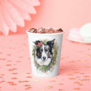 Border Collie Christmas Wreath Festive Pup  Paper Cups