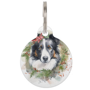 Border Collie Christmas Wreath Festive Pup  Pet Tag