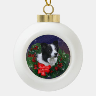 Border Collie Christmas Wreath Gifts Ceramic Ball Christmas Ornament