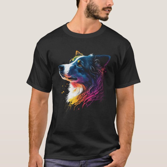 Border Collie Colourful Pop Splash Tie Dye  1 T-Shirt (Front)