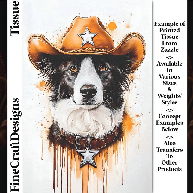 Border Collie Cowboy Sheriff Dog DP4 Decoupage Tissue Paper (Creator Uploaded)