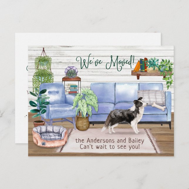 Border Collie Cozy New Home Moving         Announcement Postcard (Front/Back)
